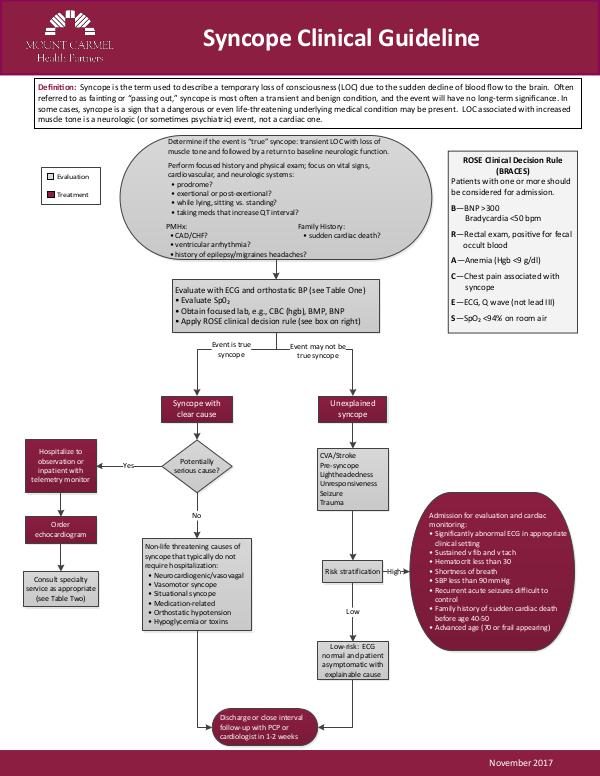 Mount Carmel Health Partners Clinical Guidelines Syncope